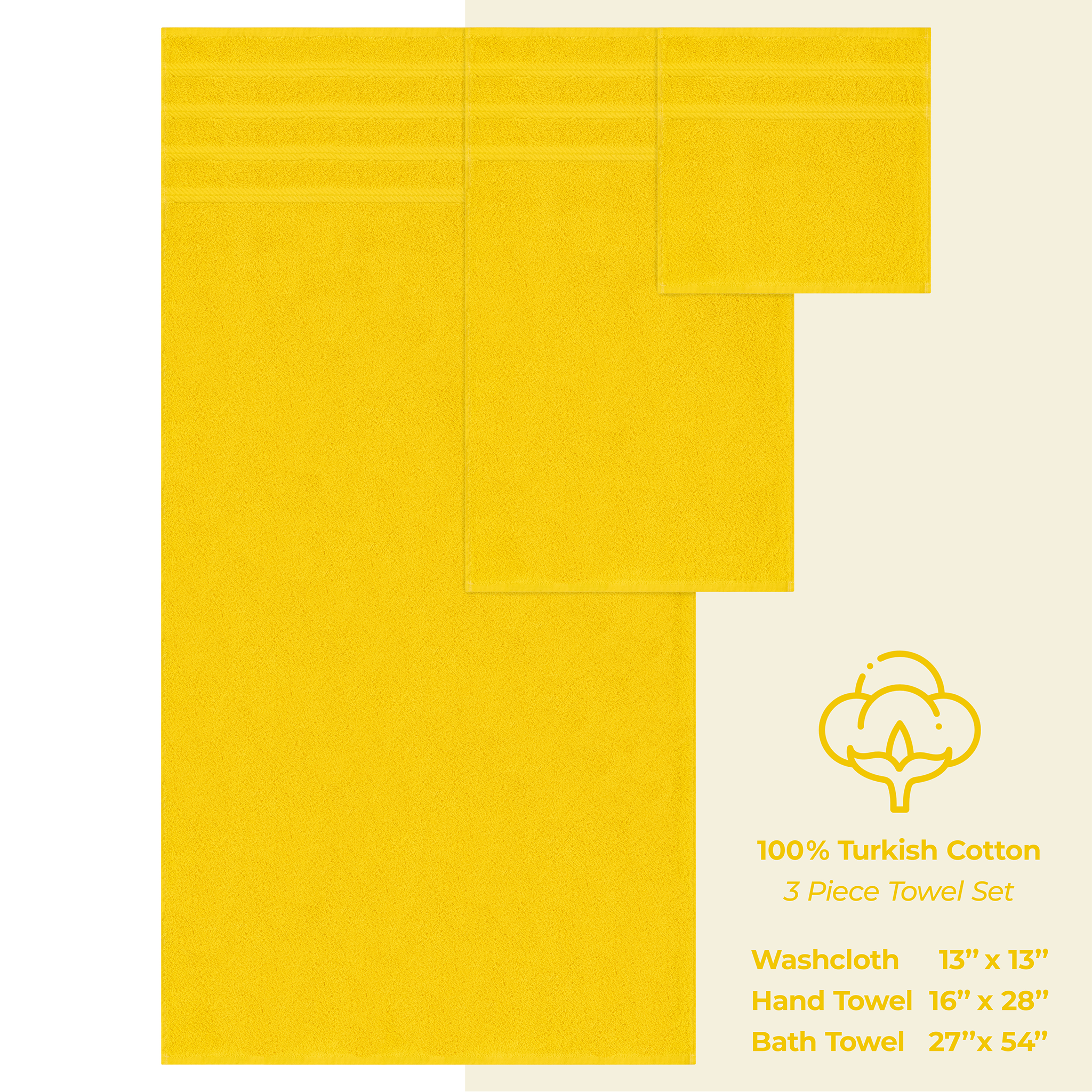 American Soft Linen - 3 Piece Turkish Cotton Towel Set - Yellow - 4