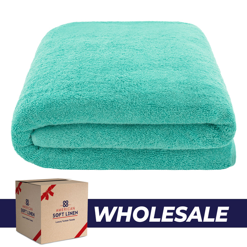 American Soft Linen - 40x80 Inch Oversized Bath Sheet Turkish Bath Towel - 12 Piece Case Pack - Turquoise-Blue - 0