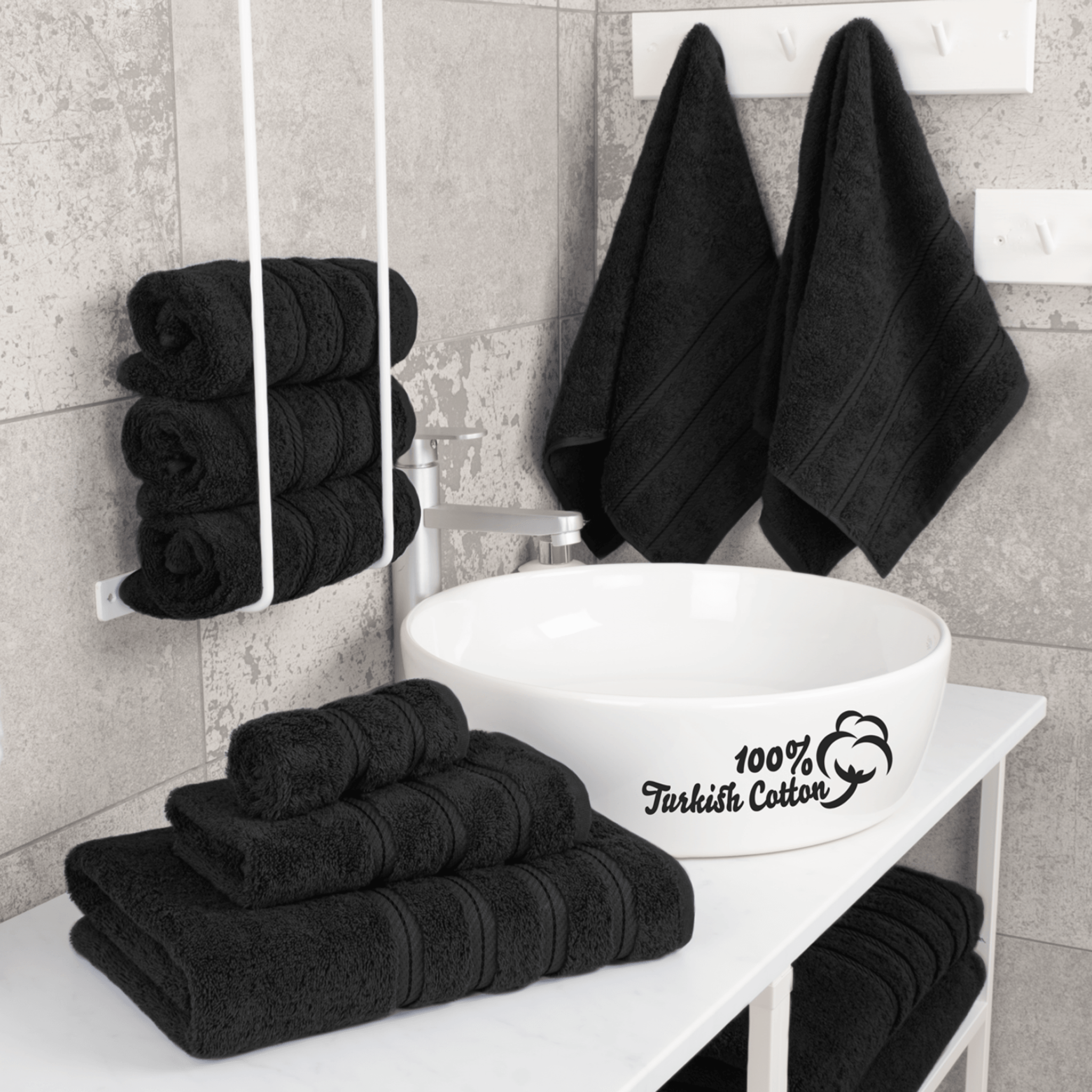 American Soft Linen - 6 Piece Turkish Cotton Bath Towel Set - Black - 2