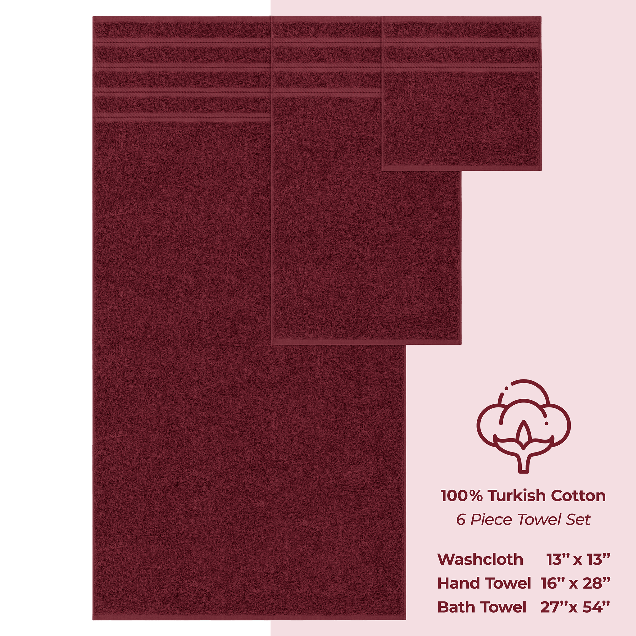 American Soft Linen - 6 Piece Turkish Cotton Bath Towel Set - Bordeaux-Red - 4