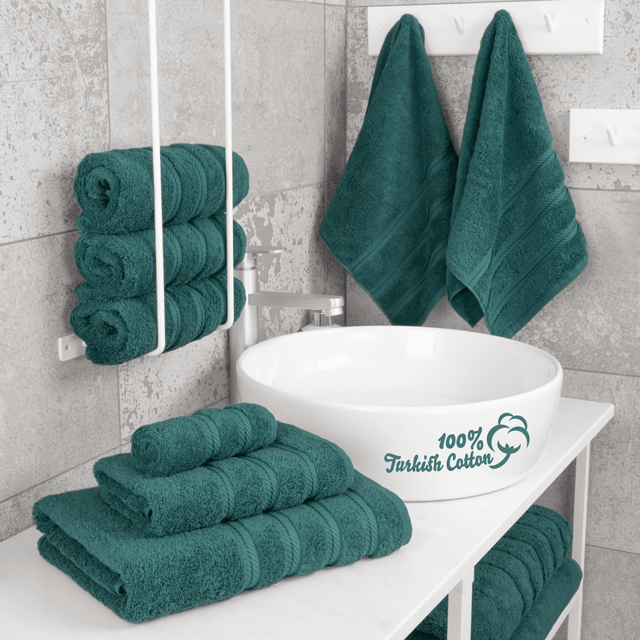 Classic Turkish Towels American Soft Cotton - Juego de 6 toallas de baño, 2  toallas de mano y 2 toallas pequeñas, 100% algodón, Estados Unidos