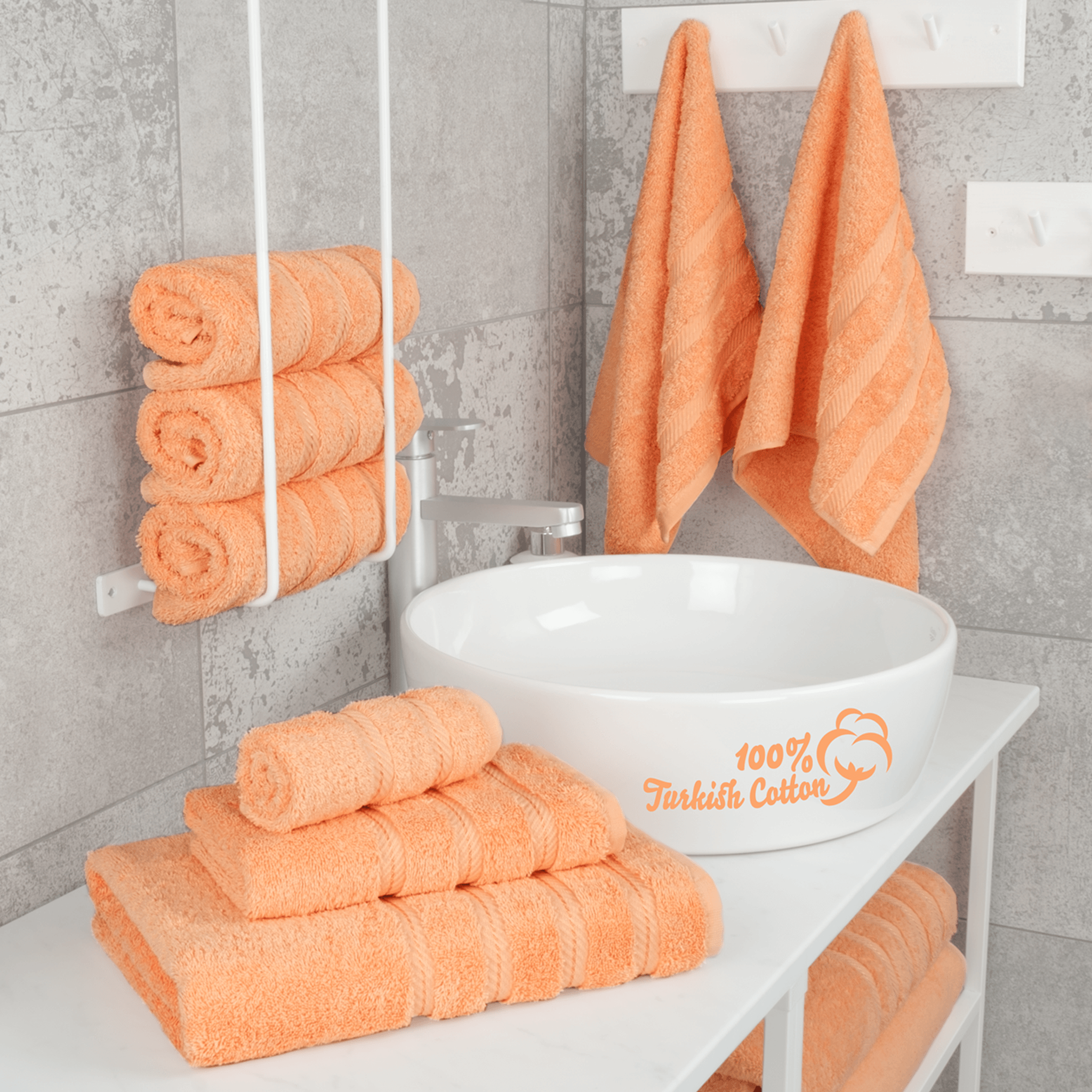 Orange Bath Towel, Orange Bath Towel Set, Cotton Bath Towels
