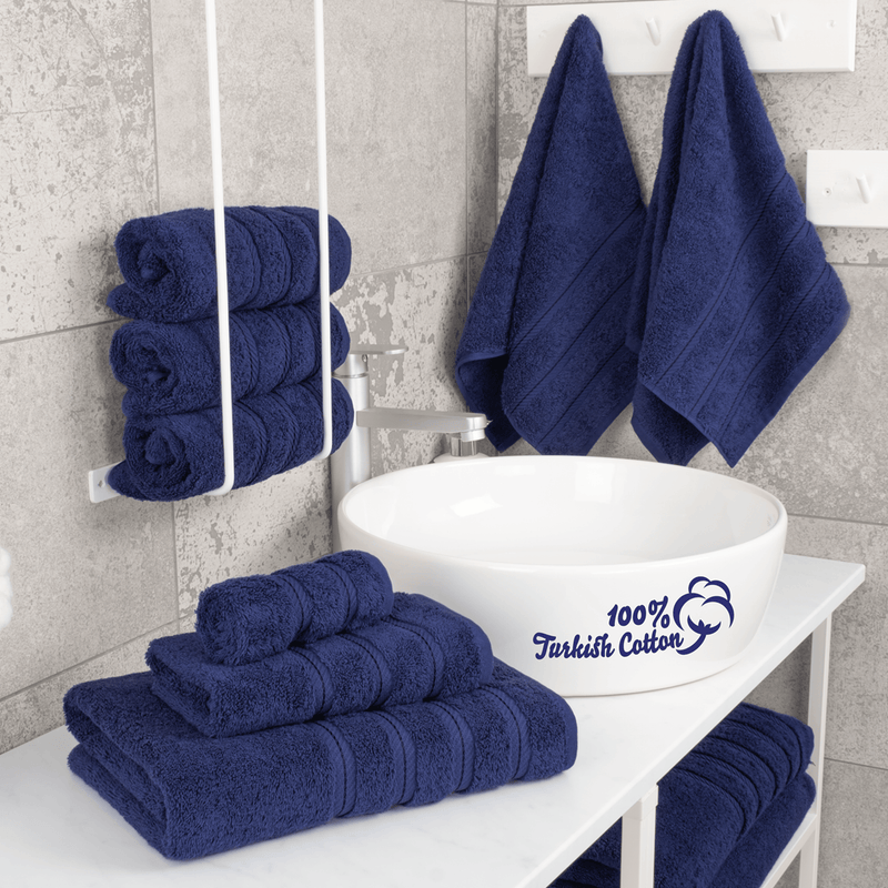 American Soft Linen - 6 Piece Turkish Cotton Bath Towel Set - Navy-Blue - 2