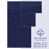 American Soft Linen - 6 Piece Turkish Cotton Bath Towel Set - Navy-Blue - 4