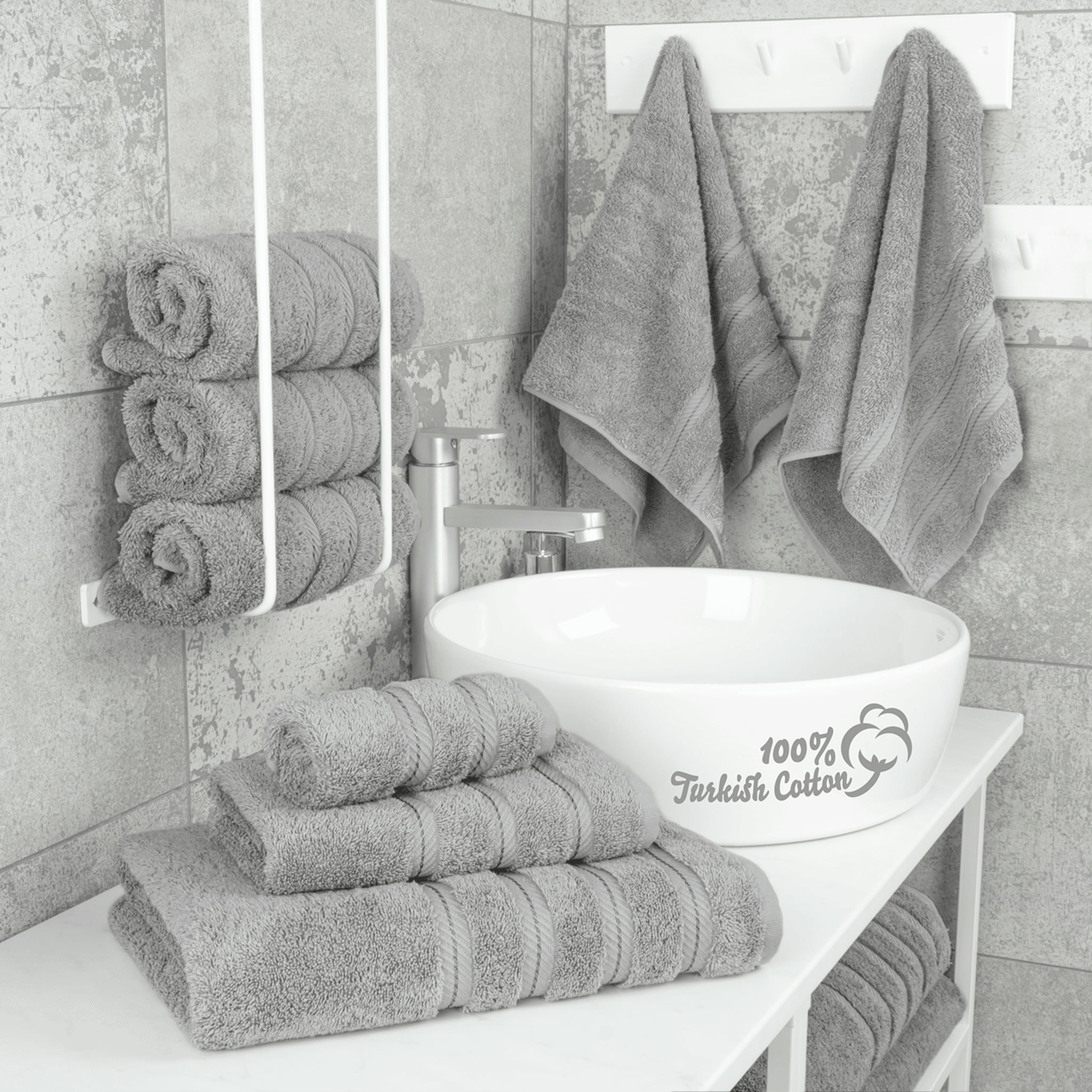 Gray bathroom online towels
