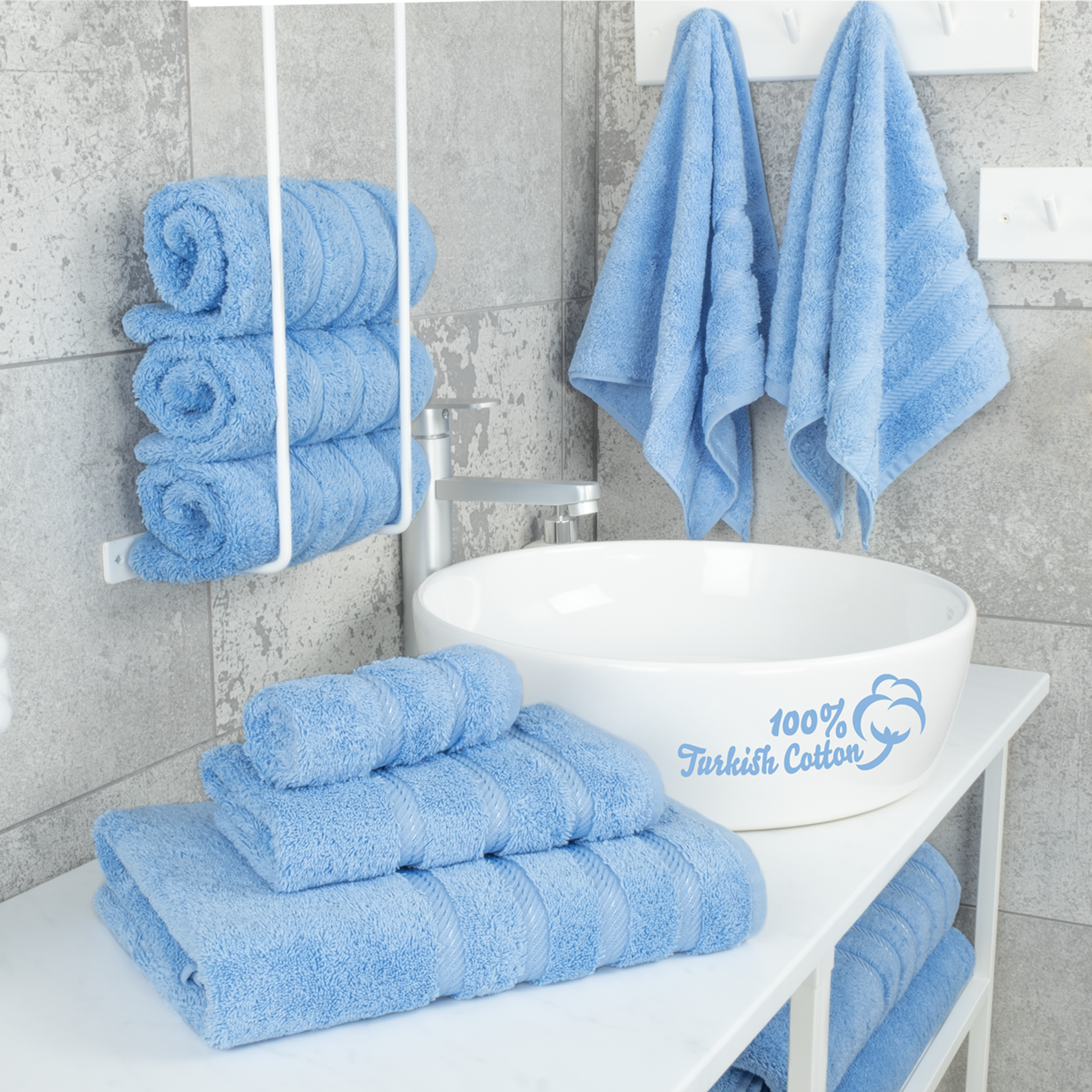 American Soft Linen - 6 Piece Turkish Cotton Bath Towel Set - Sky-Blue - 2