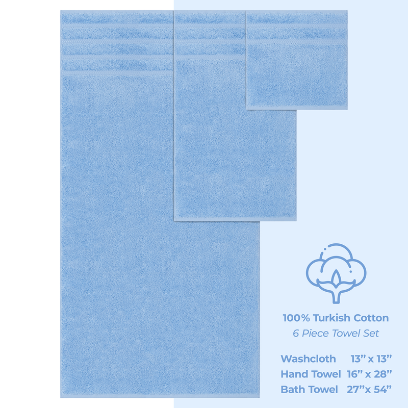 American Soft Linen - 6 Piece Turkish Cotton Bath Towel Set - Sky-Blue - 4