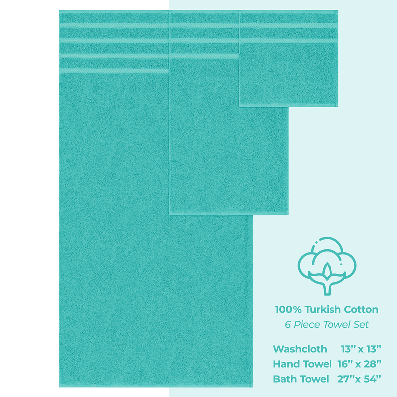 American Soft Linen - 6 Piece Turkish Cotton Bath Towel Set - Turquoise-Blue - 4