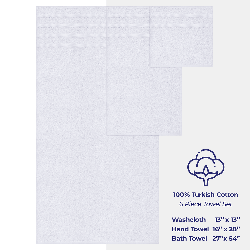6 Piece 100% Cotton Turkish Bulk Bath Towels - Wholesale Premium Towel Sets - 10 Set Case Pack