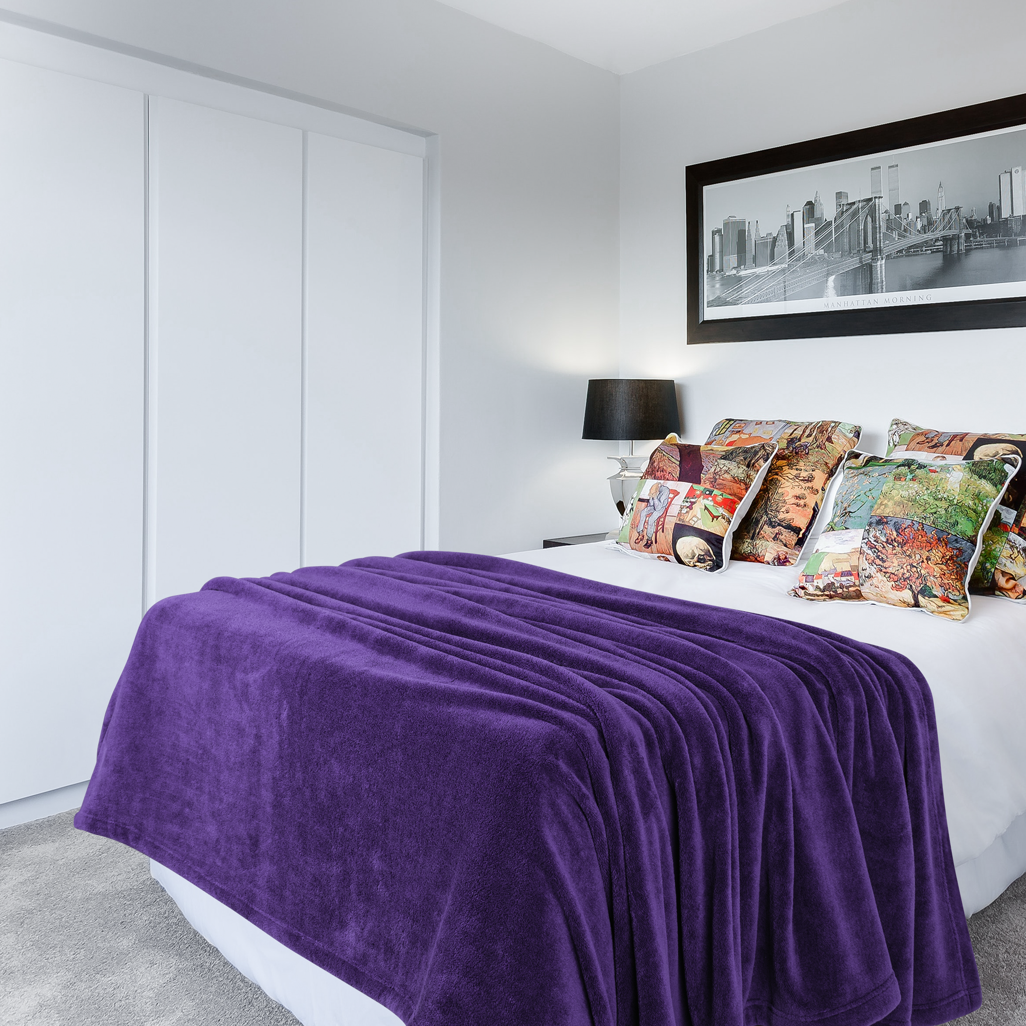 American Soft Linen - Bedding Fleece Blanket - Queen Size 85x90 inches - Purple - 1