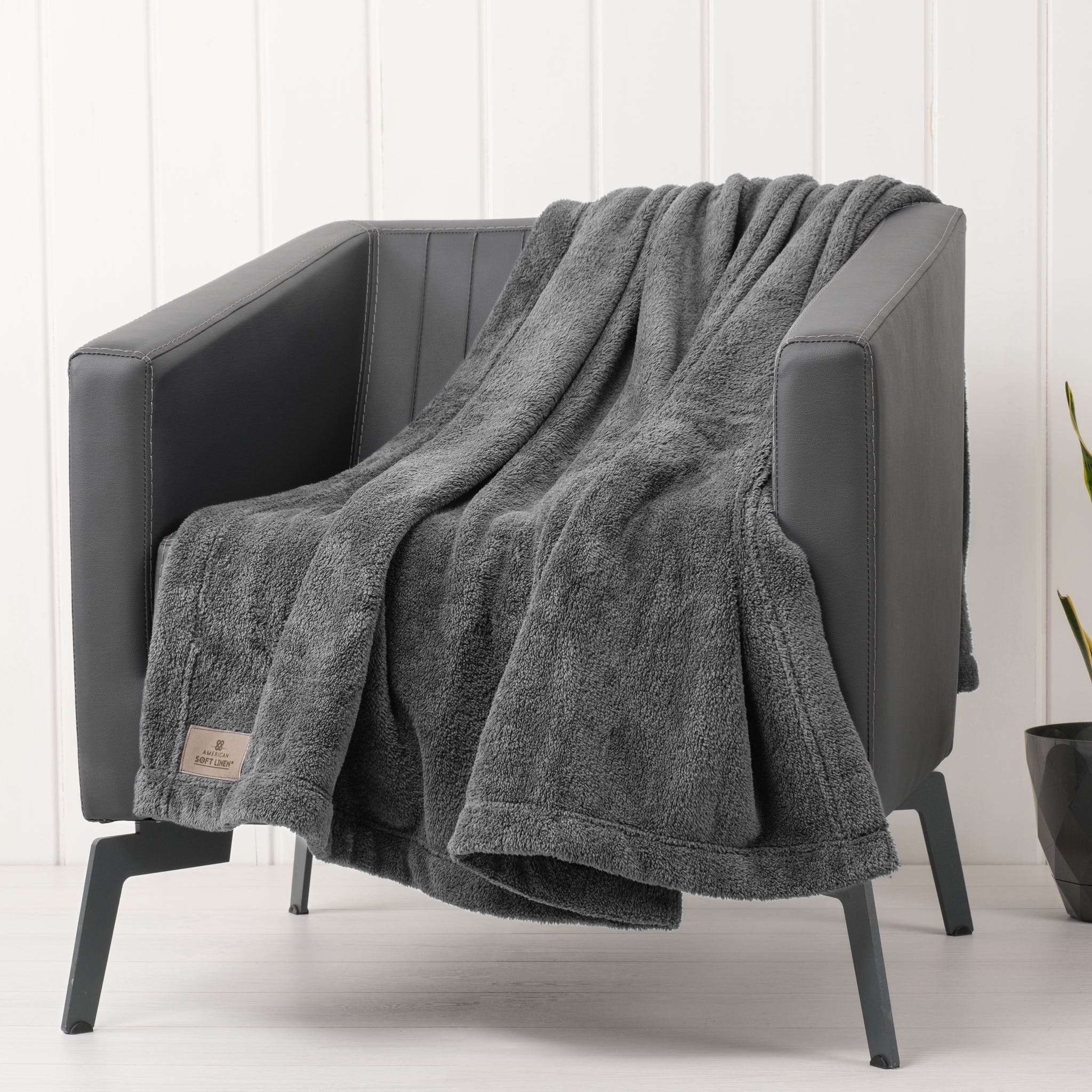 American Soft Linen - Bedding Fleece Blanket - Throw Size 50x60 inches - Gray - 1