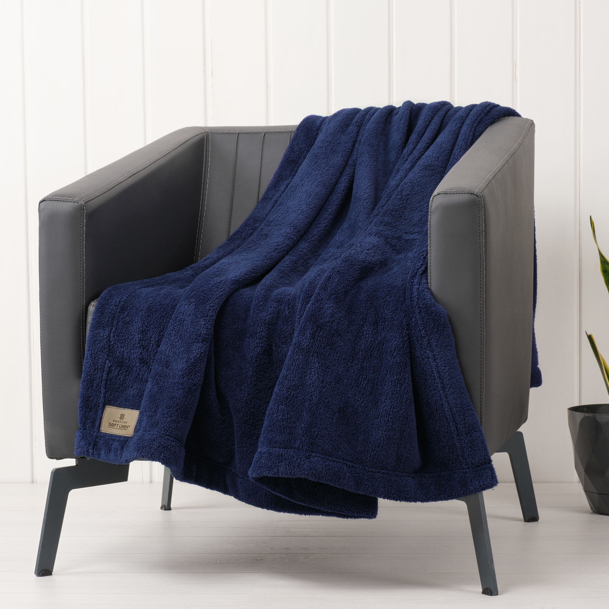 American Soft Linen - Bedding Fleece Blanket - Throw Size 50x60 inches - Navy-Blue - 1