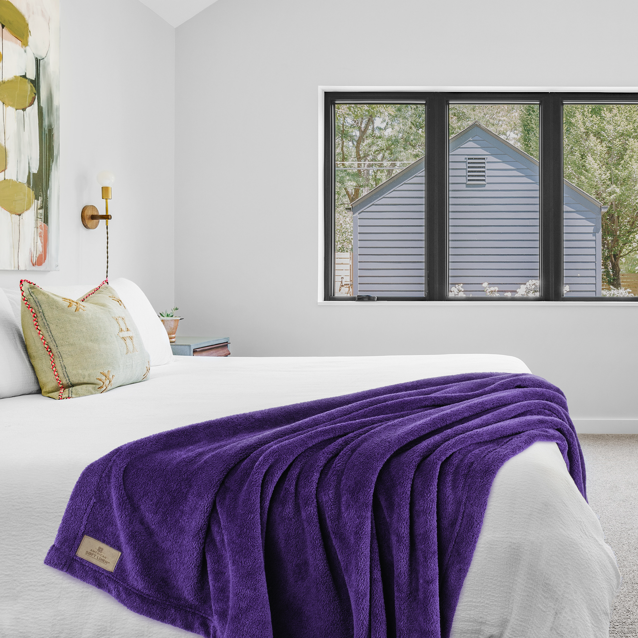 American Soft Linen - Bedding Fleece Blanket - Twin Size 60x80 inches - Purple - 2
