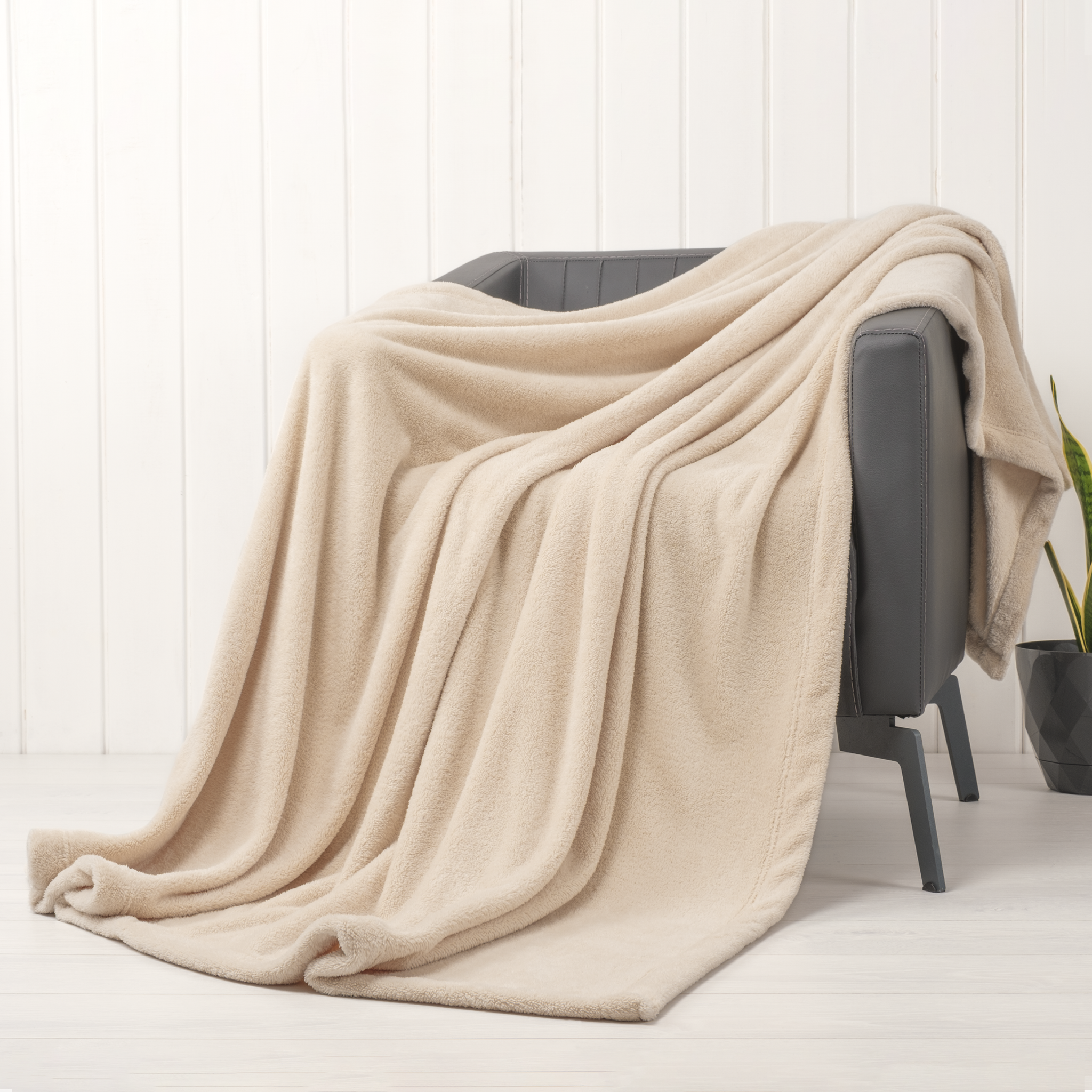 American Soft Linen - Bedding Fleece Blanket - Twin Size 60x80 inches - Sand-Taupe - 1