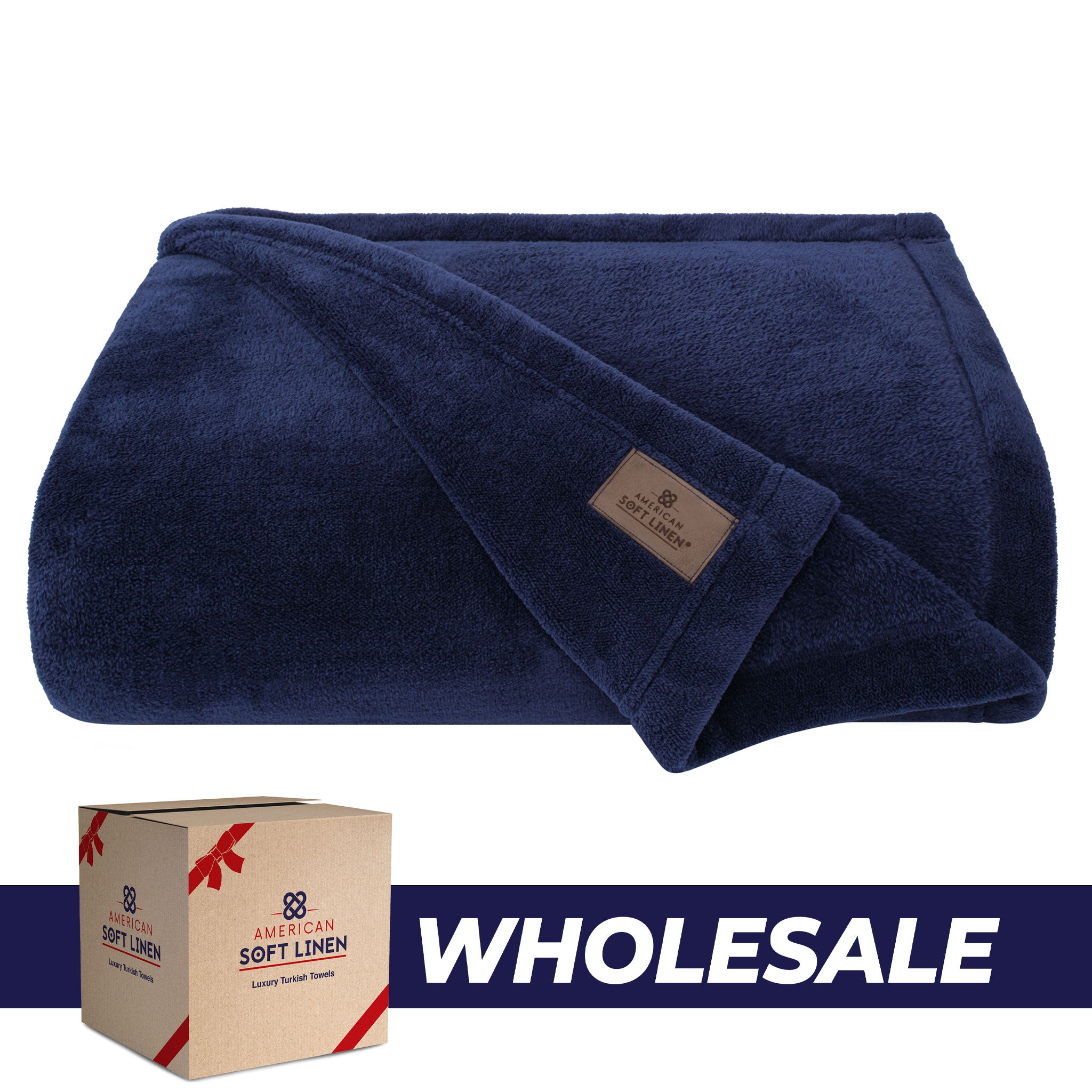 American Soft Linen - Bedding Fleece Blanket - Wholesale - 9 Set Case Pack - Queen Size 85x90 inches - Navy-Blue - 0