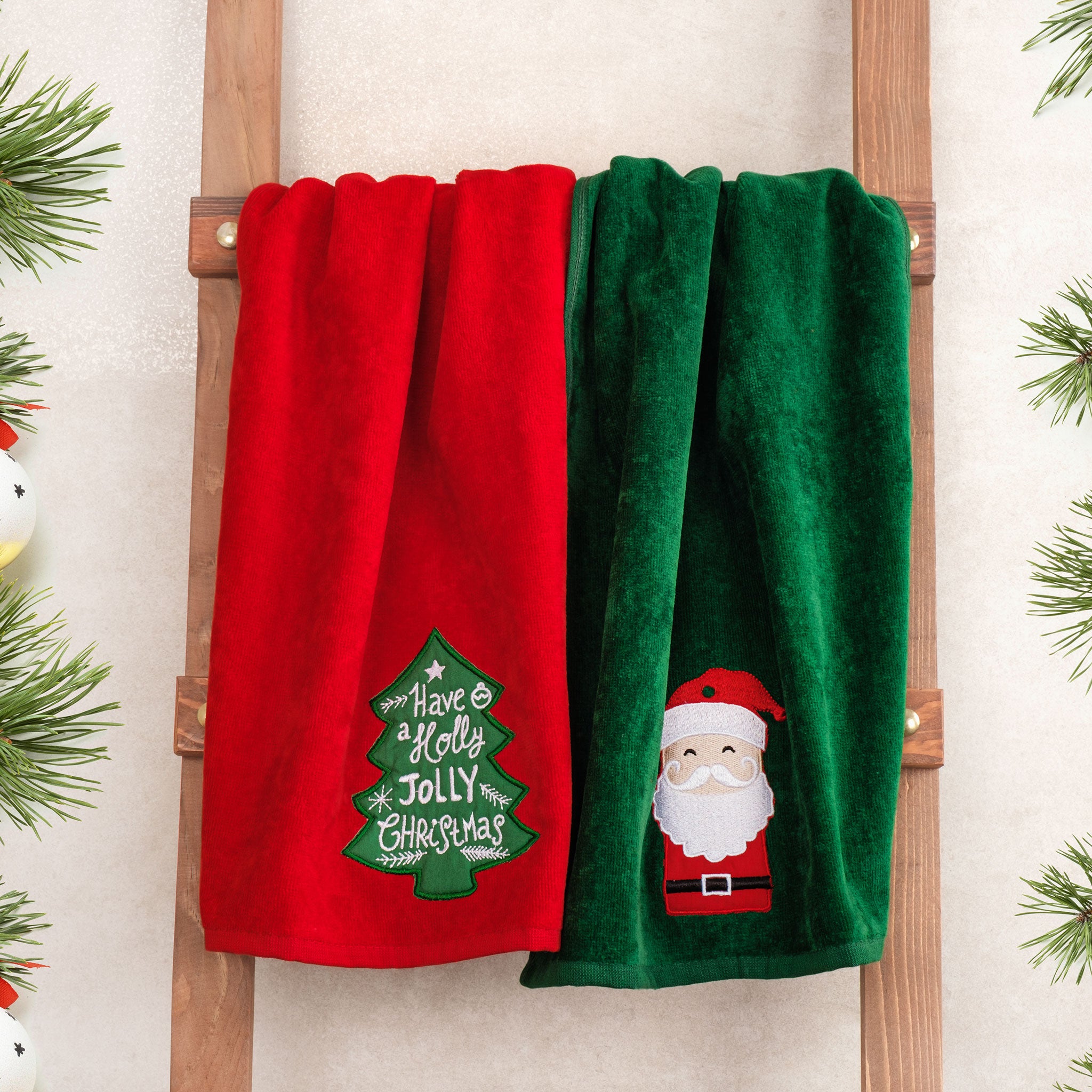 American Soft Linen - Christmas Towels 2  Packed Embroidered Towels for Decor Xmas - 60 Set Case Pack - Santa-tree - 3