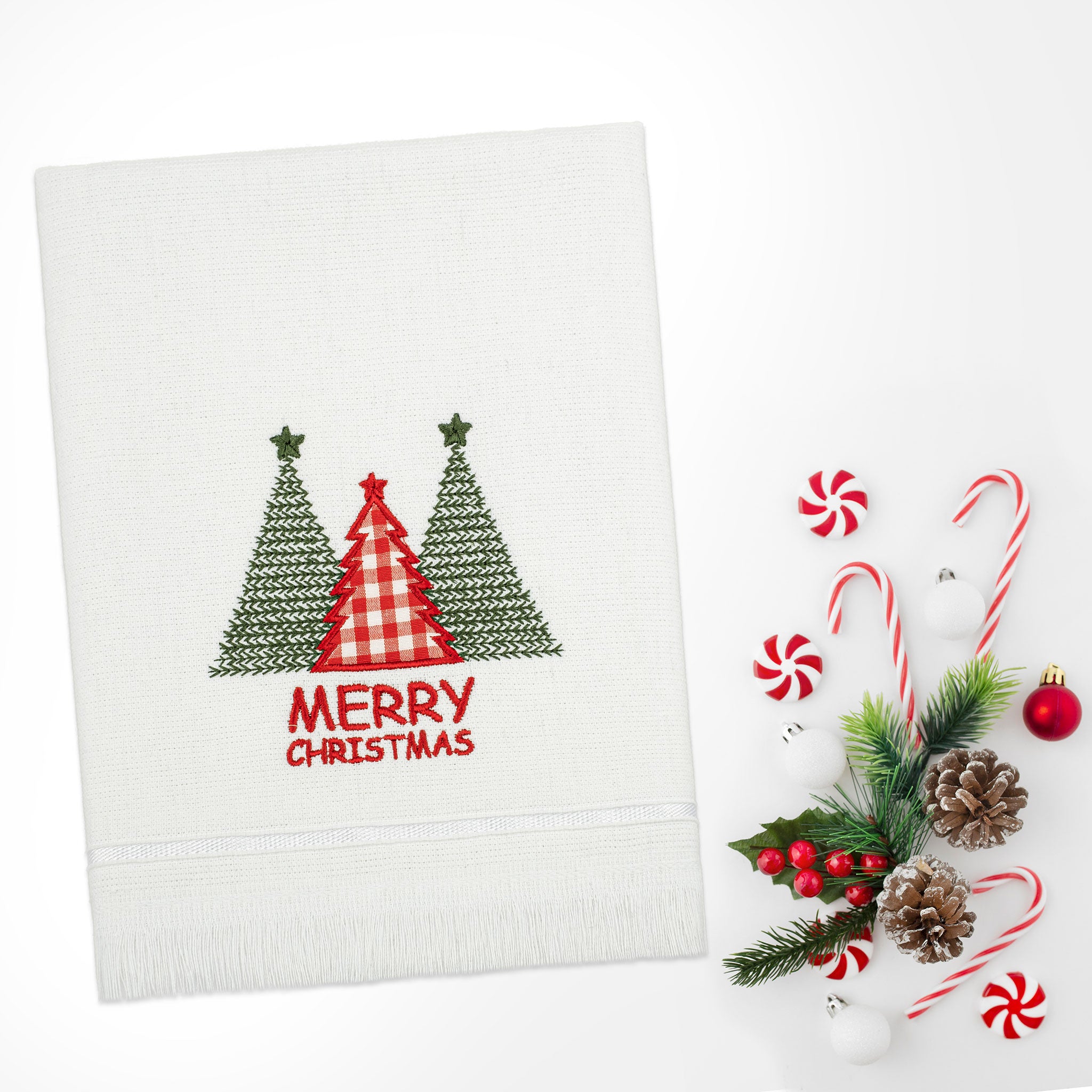  American Soft Linen - Christmas Towels Set 2 Packed Embroidered Turkish Cotton Hand Towels - Christmas Tree Socks - 6