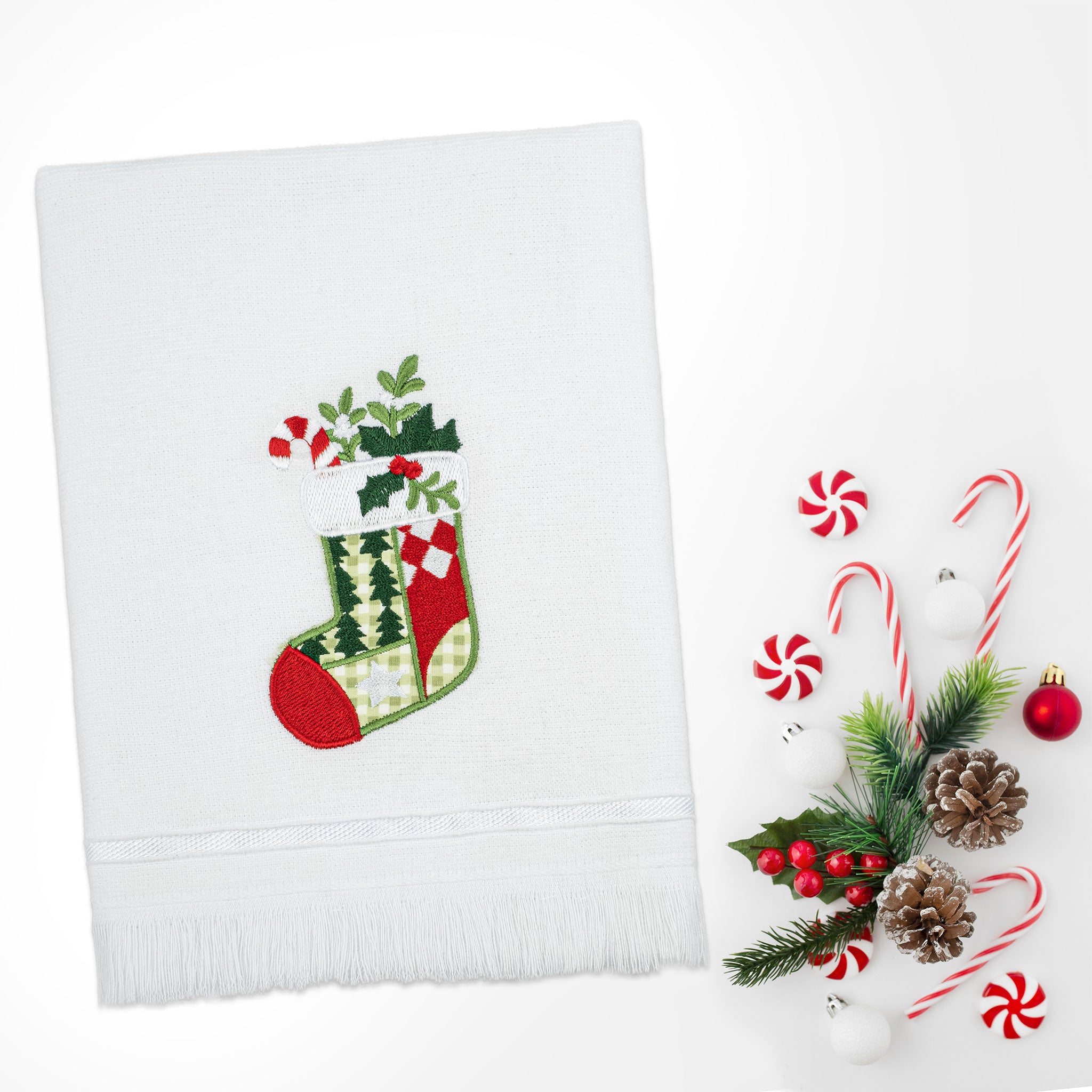  American Soft Linen - Christmas Towels Set 2 Packed Embroidered Turkish Cotton Hand Towels - Christmas Tree Socks - 7