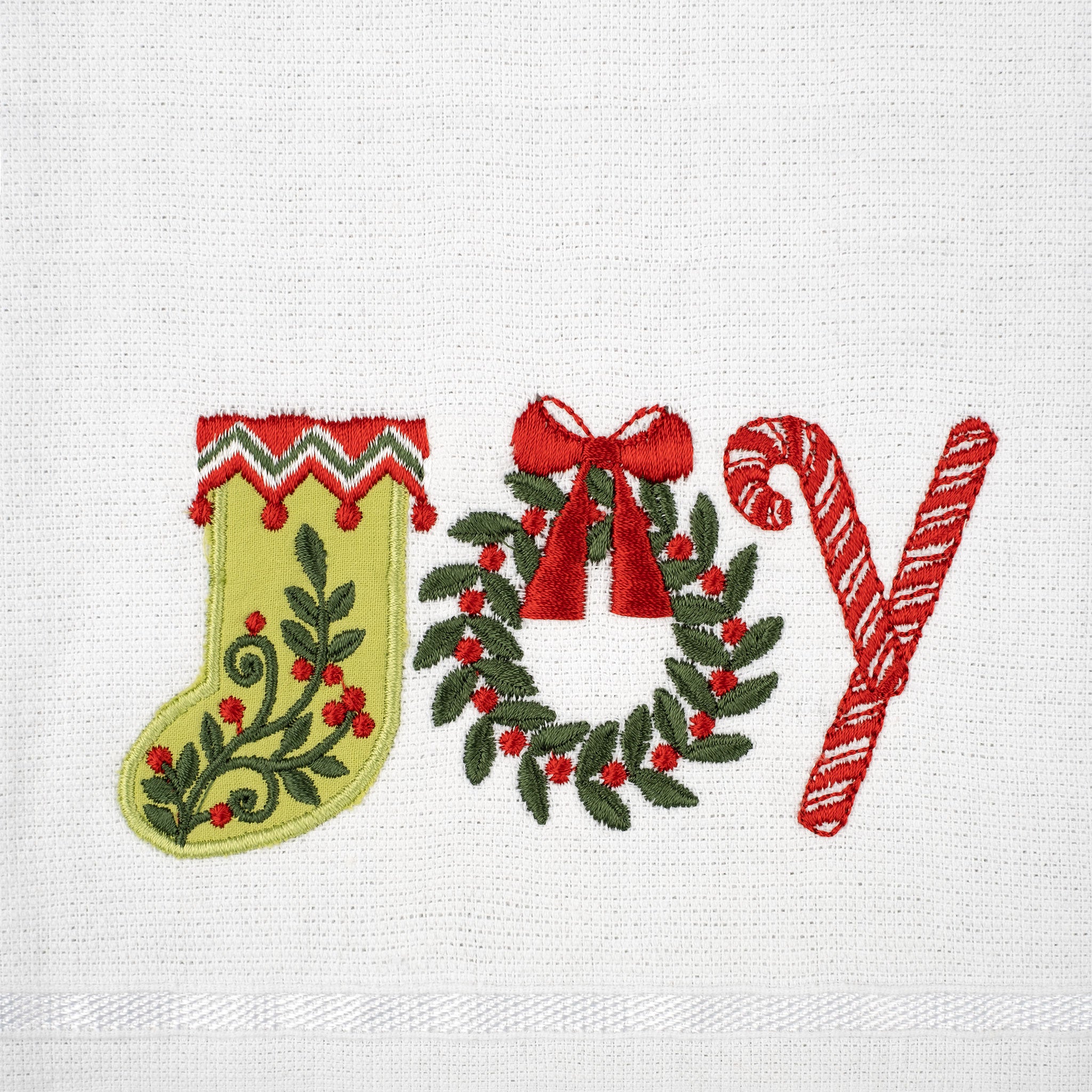  American Soft Linen - Christmas Towels Set 2 Packed Embroidered Turkish Cotton Hand Towels - Joy Lettering - 2