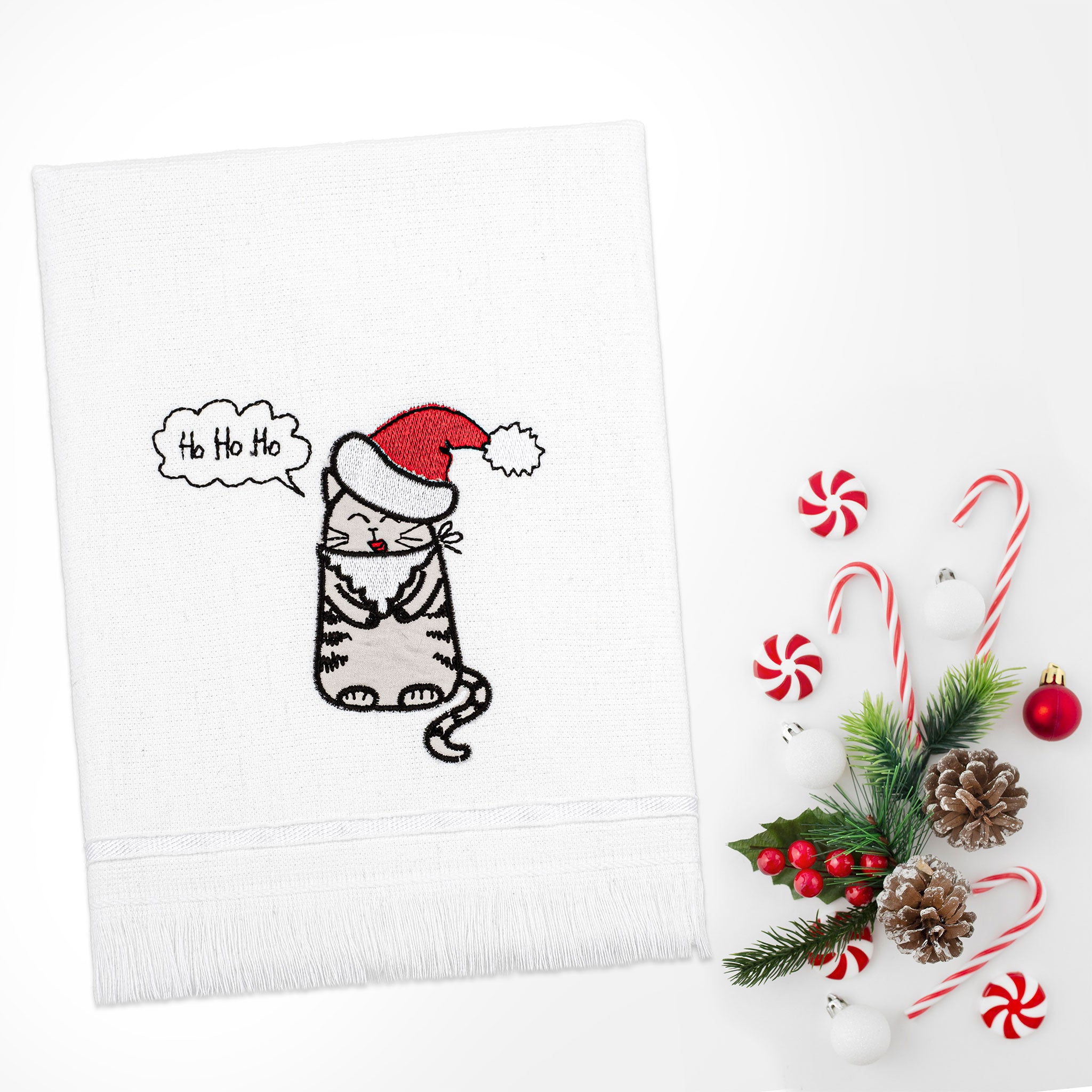  American Soft Linen - Christmas Towels Set 2 Packed Embroidered Turkish Cotton Hand Towels - Joy Cat - 6