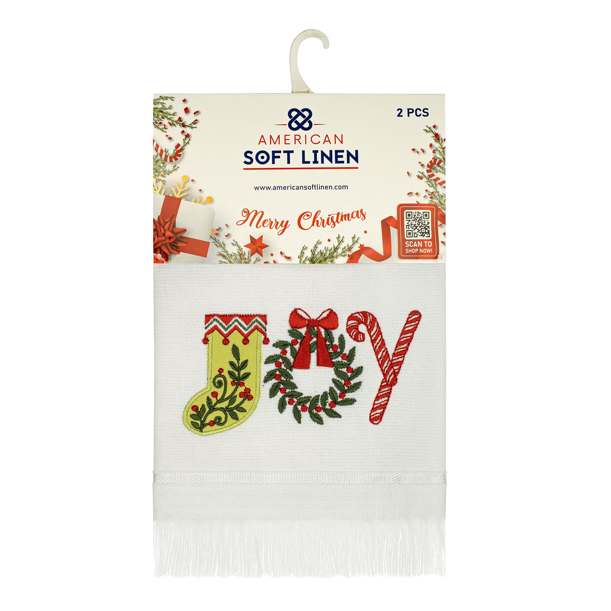  American Soft Linen - Christmas Towels Set 2 Packed Embroidered Turkish Cotton Hand Towels - Joy Cat - 9