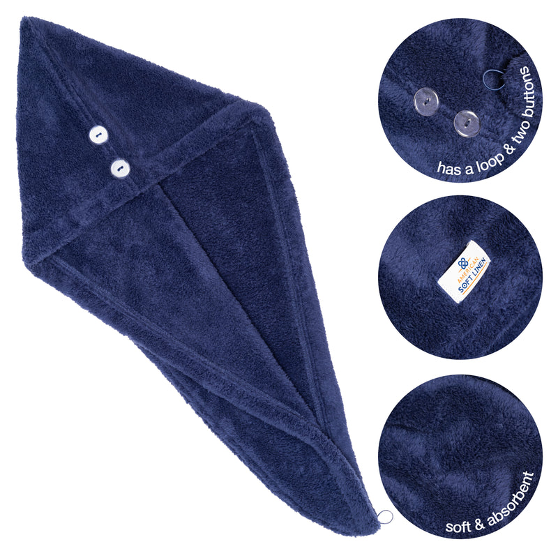 American Soft Linen - Hair Drying Towel - 1-PACKED - 90 Piece Case Pack - Navy-Blue - 5