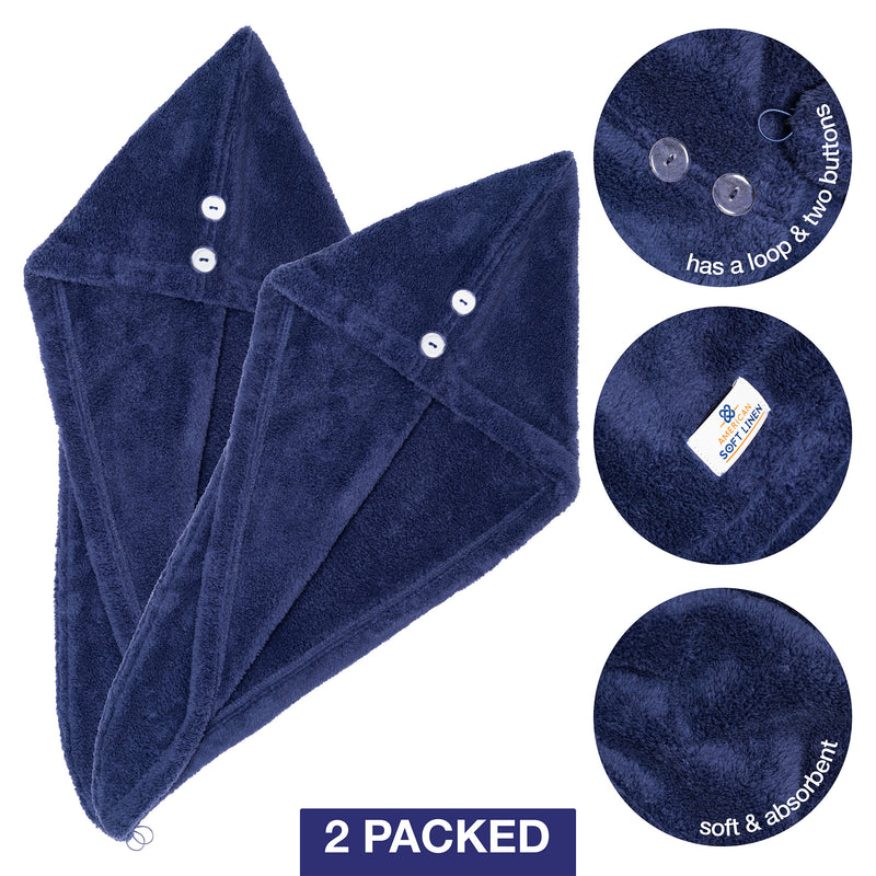 American Soft Linen - Hair Drying Towel - 2-PACKED - 50 Piece Case Pack - Navy-Blue - 5