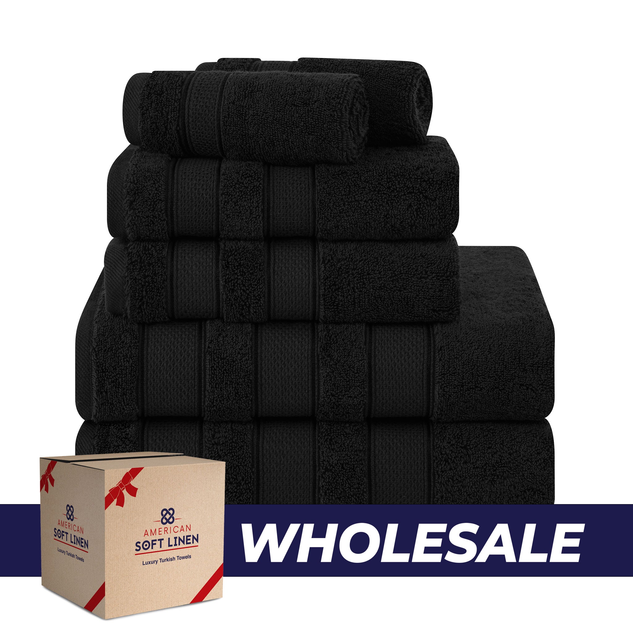 American Soft Linen - Salem 6 Piece Turkish Combed Cotton Luxury Bath Towel Set - 10 Set Case Pack - Black - 0