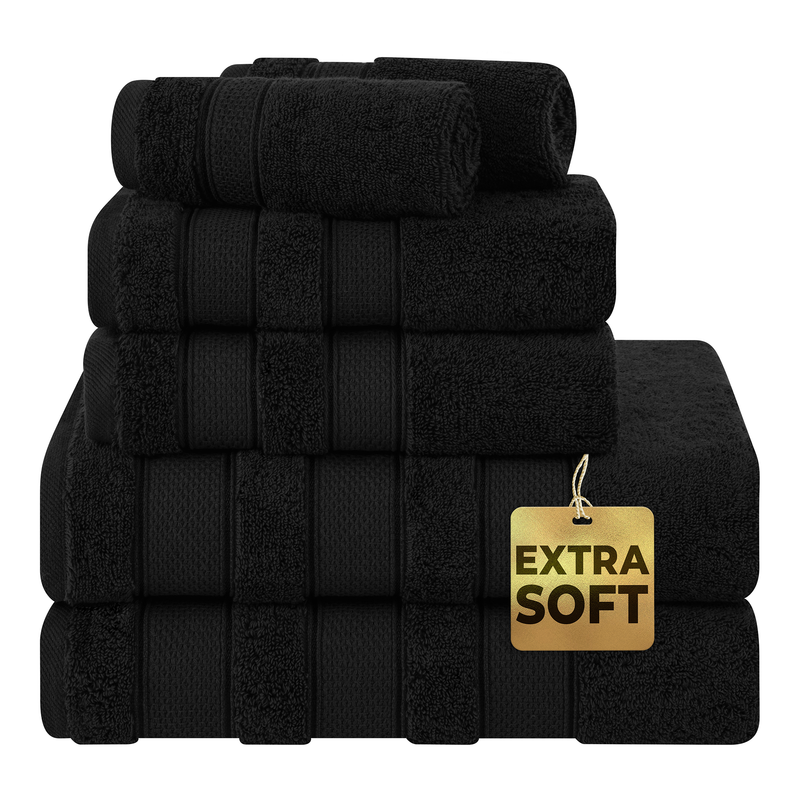American Soft Linen - Salem 6 Piece Turkish Combed Cotton Luxury Bath Towel Set - 10 Set Case Pack - Black - 1