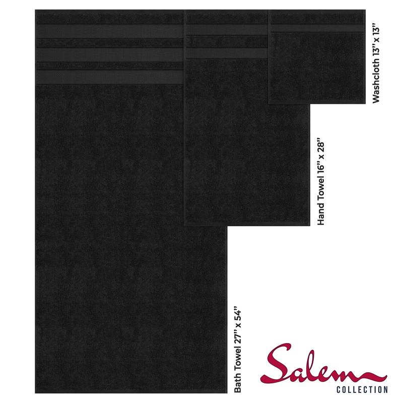 American Soft Linen - Salem 6 Piece Turkish Combed Cotton Luxury Bath Towel Set - 10 Set Case Pack - Black - 4