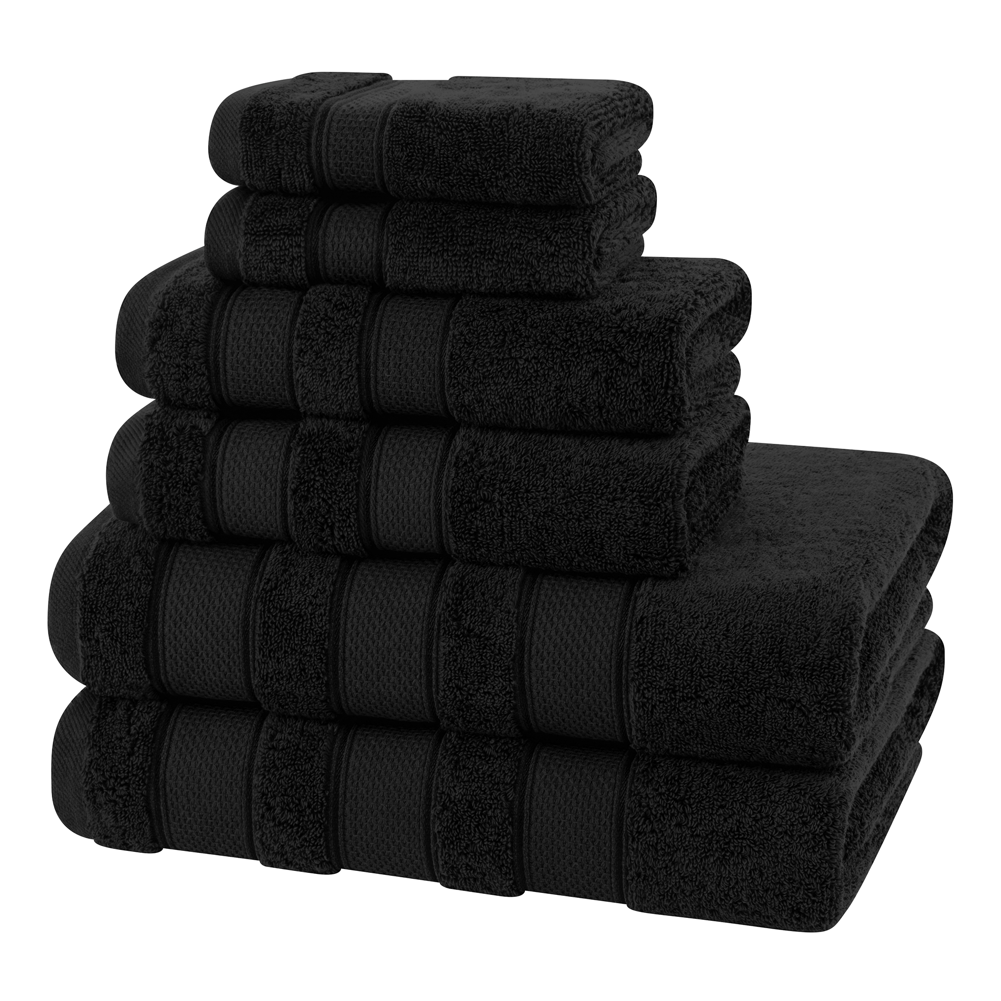 American Soft Linen - Salem 6 Piece Turkish Combed Cotton Luxury Bath Towel Set - 10 Set Case Pack - Black - 6