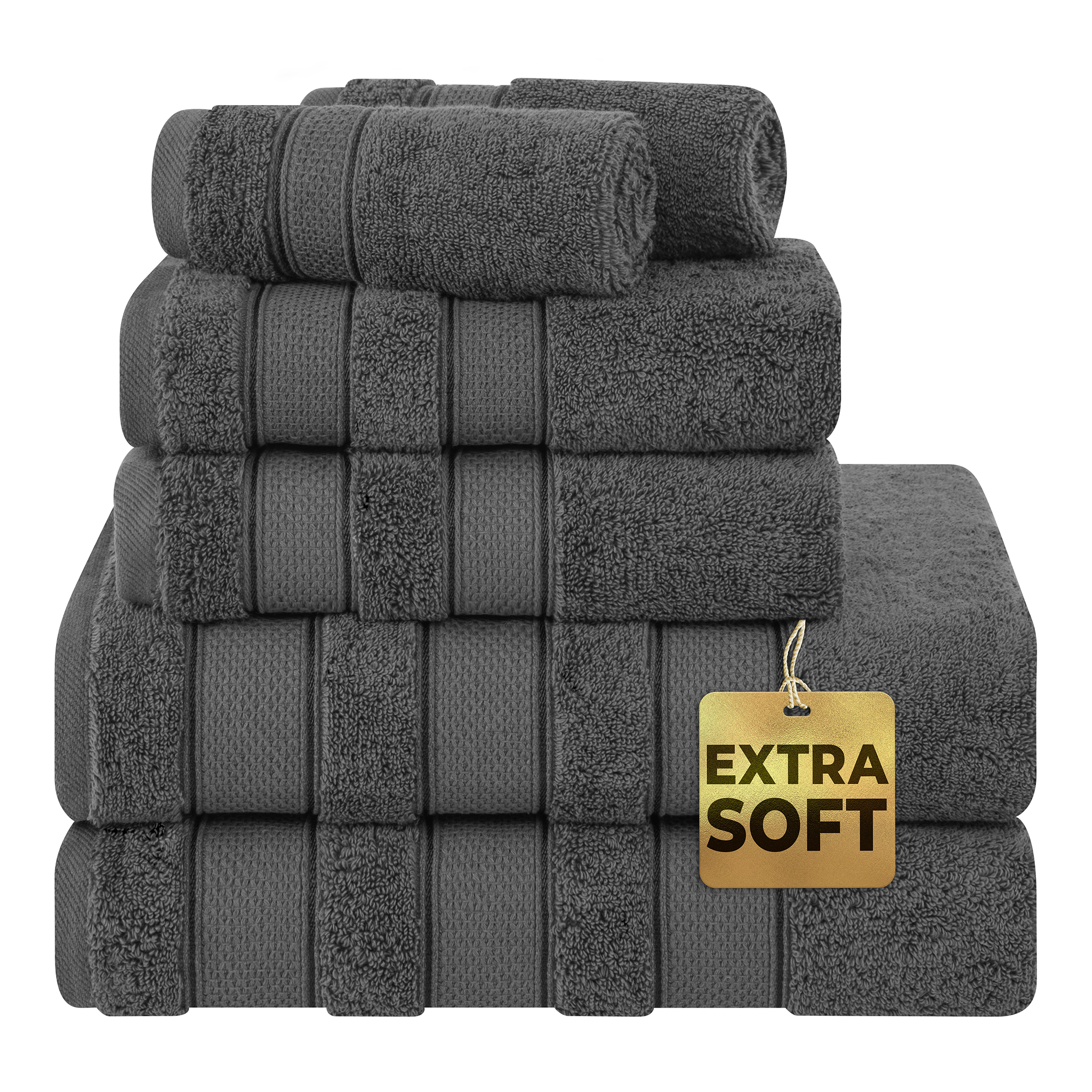 American Soft Linen - Salem 6 Piece Turkish Combed Cotton Luxury Bath Towel Set - 10 Set Case Pack - Gray - 1