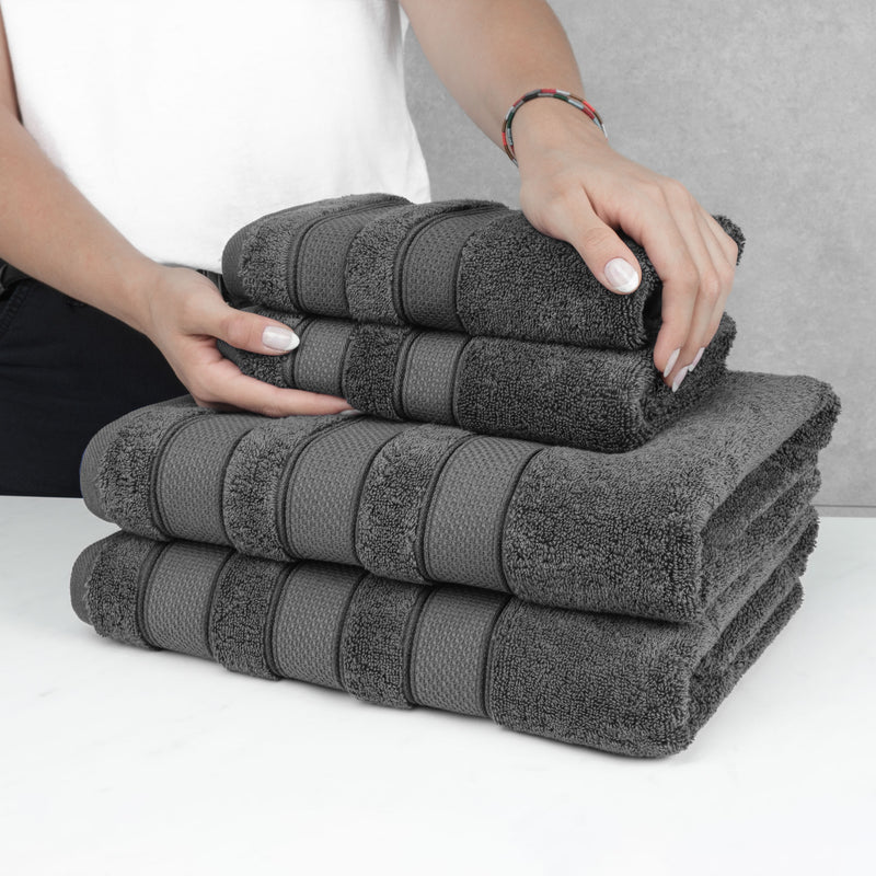 American Soft Linen - Salem 6 Piece Turkish Combed Cotton Luxury Bath Towel Set - 10 Set Case Pack - Gray - 6