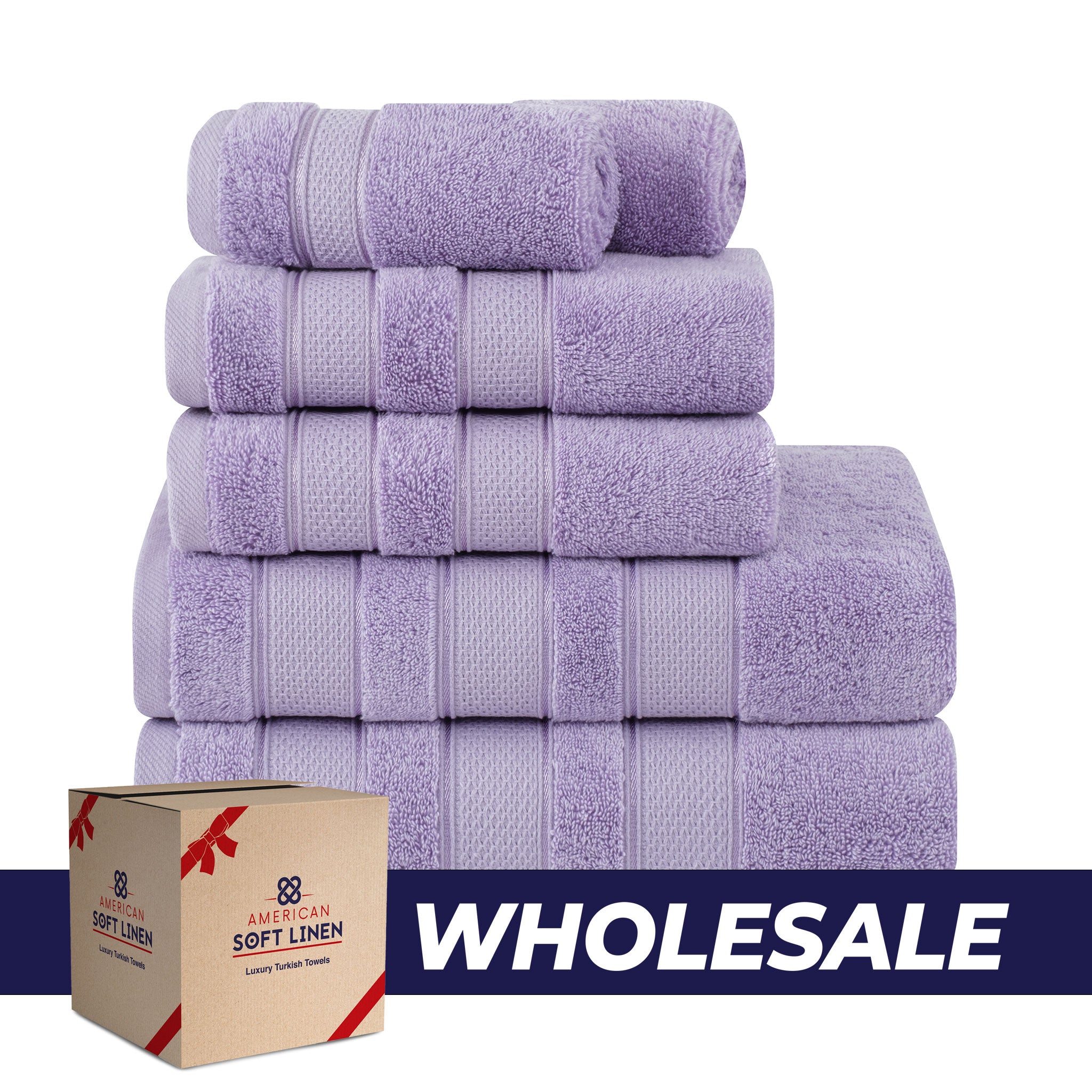 American Soft Linen - Salem 6 Piece Turkish Combed Cotton Luxury Bath Towel Set - 10 Set Case Pack - Lilac - 0