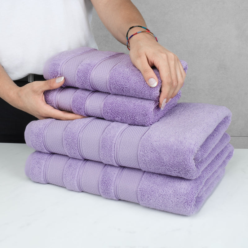 American Soft Linen - Salem 6 Piece Turkish Combed Cotton Luxury Bath Towel Set - 10 Set Case Pack - Lilac - 6