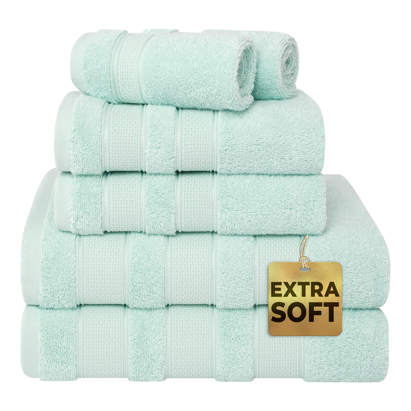 American Soft Linen - Salem 6 Piece Turkish Combed Cotton Luxury Bath Towel Set - 10 Set Case Pack - Mint - 1