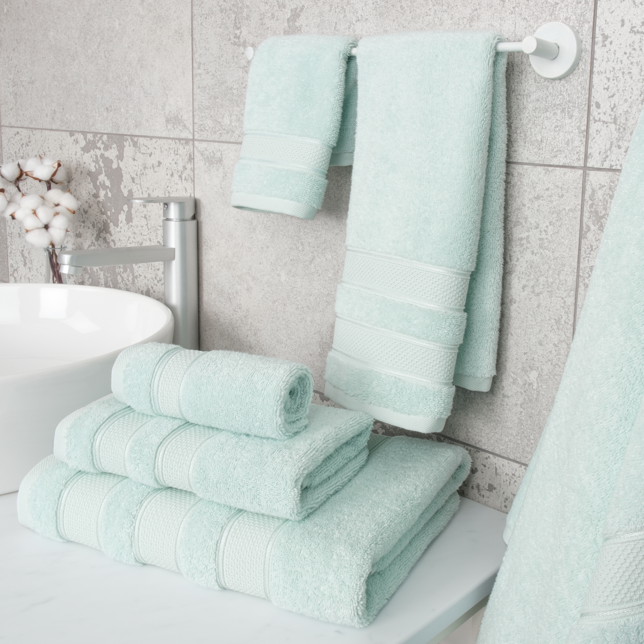 American Soft Linen - Salem 6 Piece Turkish Combed Cotton Luxury Bath Towel Set - 10 Set Case Pack - Mint - 2
