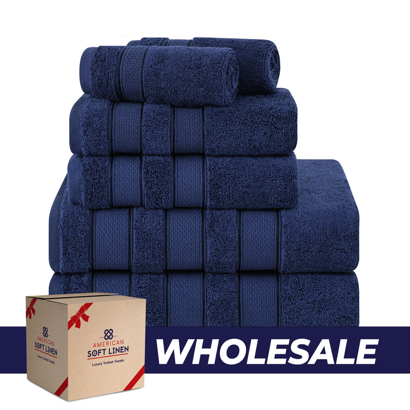 American Soft Linen - Salem 6 Piece Turkish Combed Cotton Luxury Bath Towel Set - 10 Set Case Pack - Navy-Blue - 0