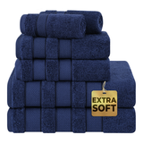 American Soft Linen - Salem 6 Piece Turkish Combed Cotton Luxury Bath Towel Set - 10 Set Case Pack - Navy-Blue - 1