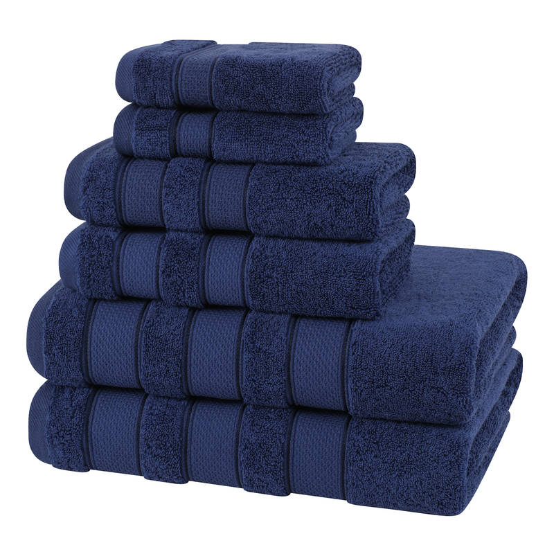 American Soft Linen - Salem 6 Piece Turkish Combed Cotton Luxury Bath Towel Set - 10 Set Case Pack - Navy-Blue - 5