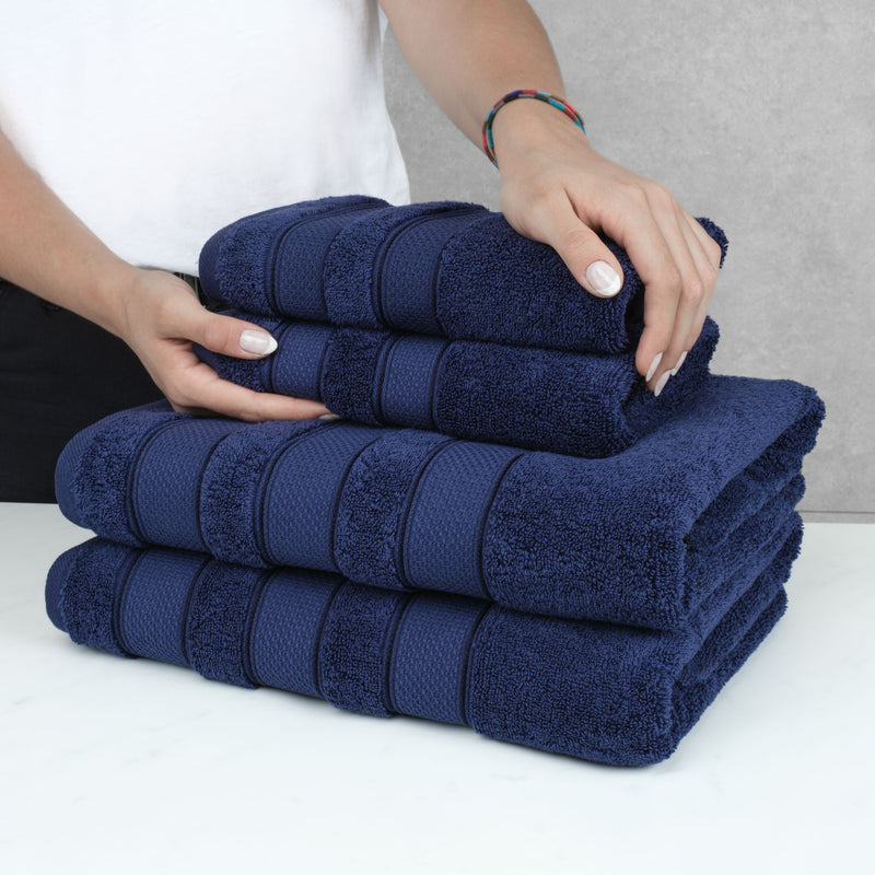 American Soft Linen - Salem 6 Piece Turkish Combed Cotton Luxury Bath Towel Set - 10 Set Case Pack - Navy-Blue - 6