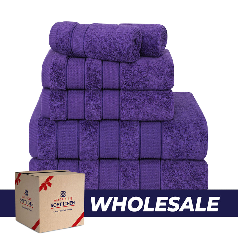 American Soft Linen - Salem 6 Piece Turkish Combed Cotton Luxury Bath Towel Set - 10 Set Case Pack - Purple - 0