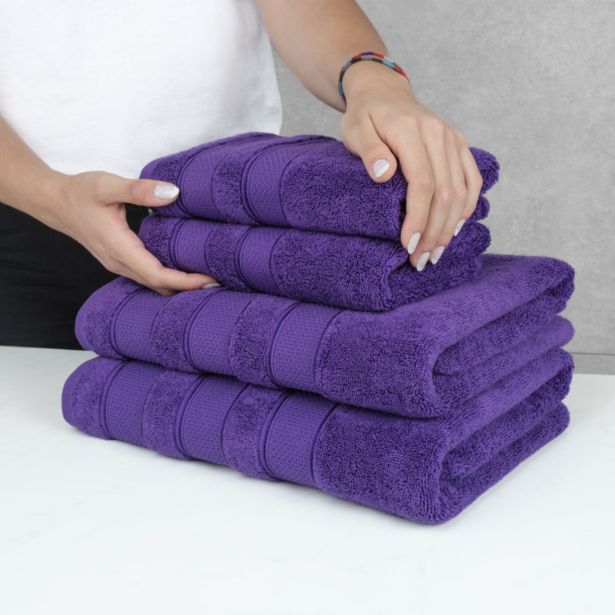 American Soft Linen - Salem 6 Piece Turkish Combed Cotton Luxury Bath Towel Set - 10 Set Case Pack - Purple - 6