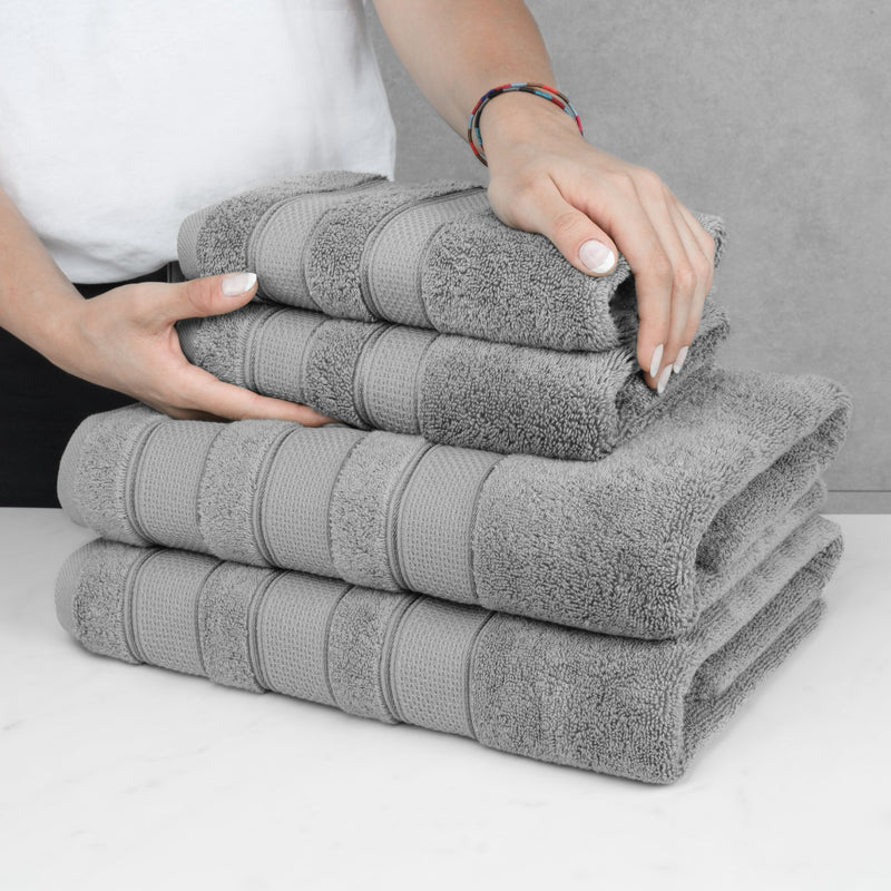 American Soft Linen - Salem 6 Piece Turkish Combed Cotton Luxury Bath Towel Set - 10 Set Case Pack - Rockridge-Gray - 6