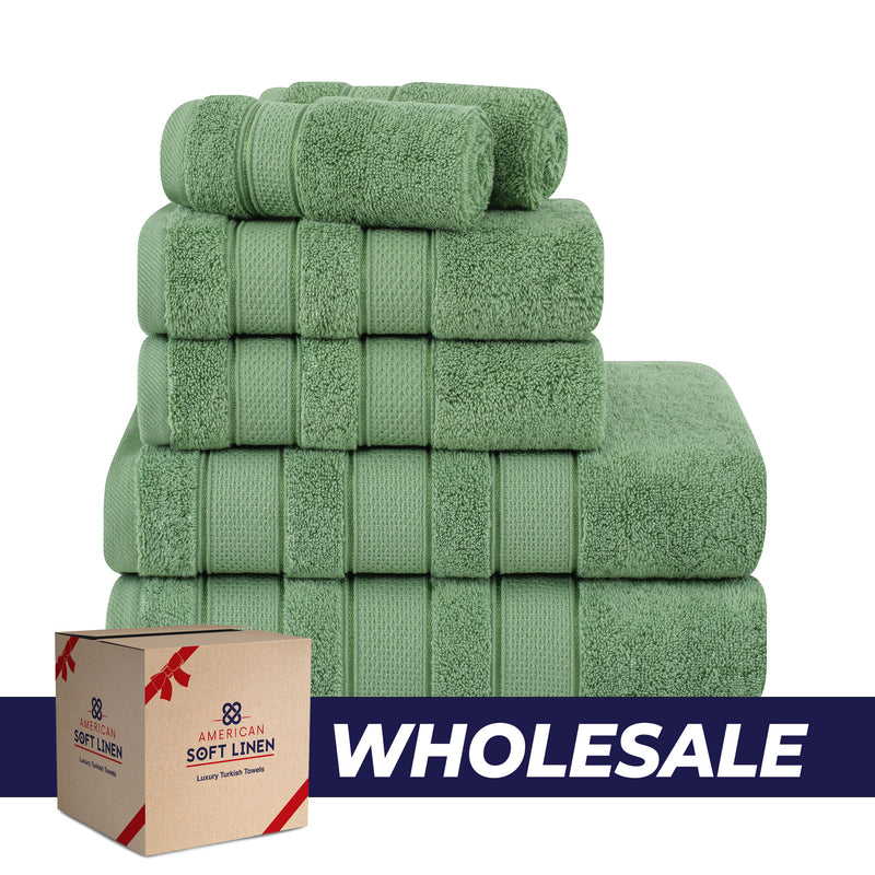 American Soft Linen - Salem 6 Piece Turkish Combed Cotton Luxury Bath Towel Set - 10 Set Case Pack - Sage-Green - 0