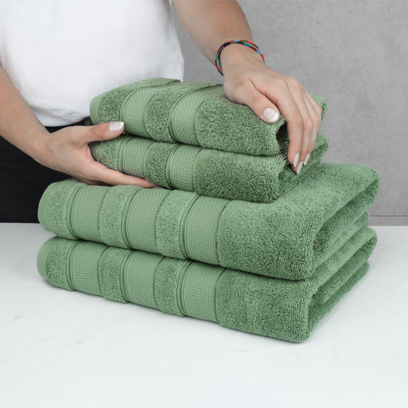 American Soft Linen - Salem 6 Piece Turkish Combed Cotton Luxury Bath Towel Set - 10 Set Case Pack - Sage-Green - 6