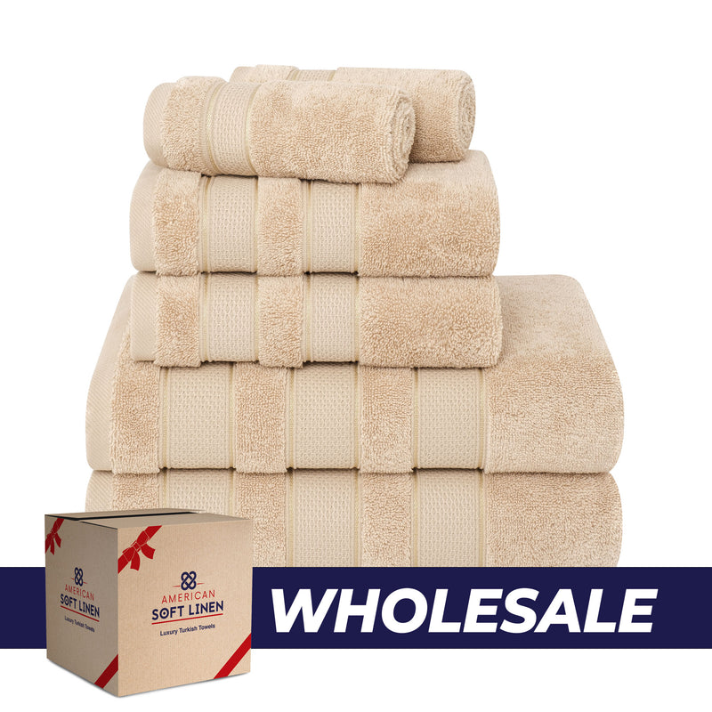 American Soft Linen - Salem 6 Piece Turkish Combed Cotton Luxury Bath Towel Set - 10 Set Case Pack - Sand-Taupe - 0