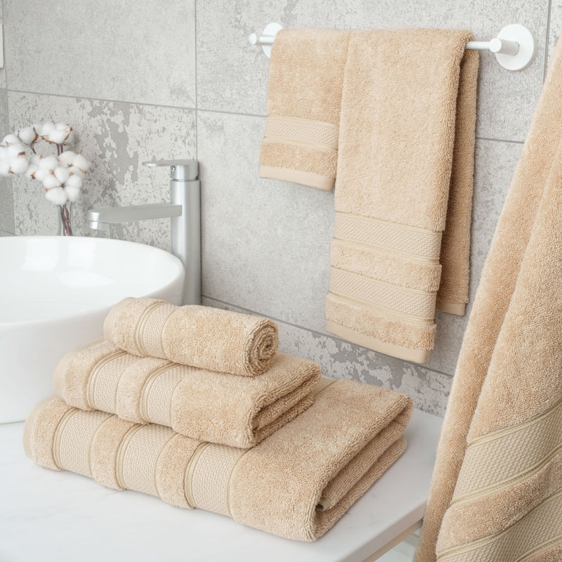 American Soft Linen - Salem 6 Piece Turkish Combed Cotton Luxury Bath Towel Set - 10 Set Case Pack - Sand-Taupe - 2