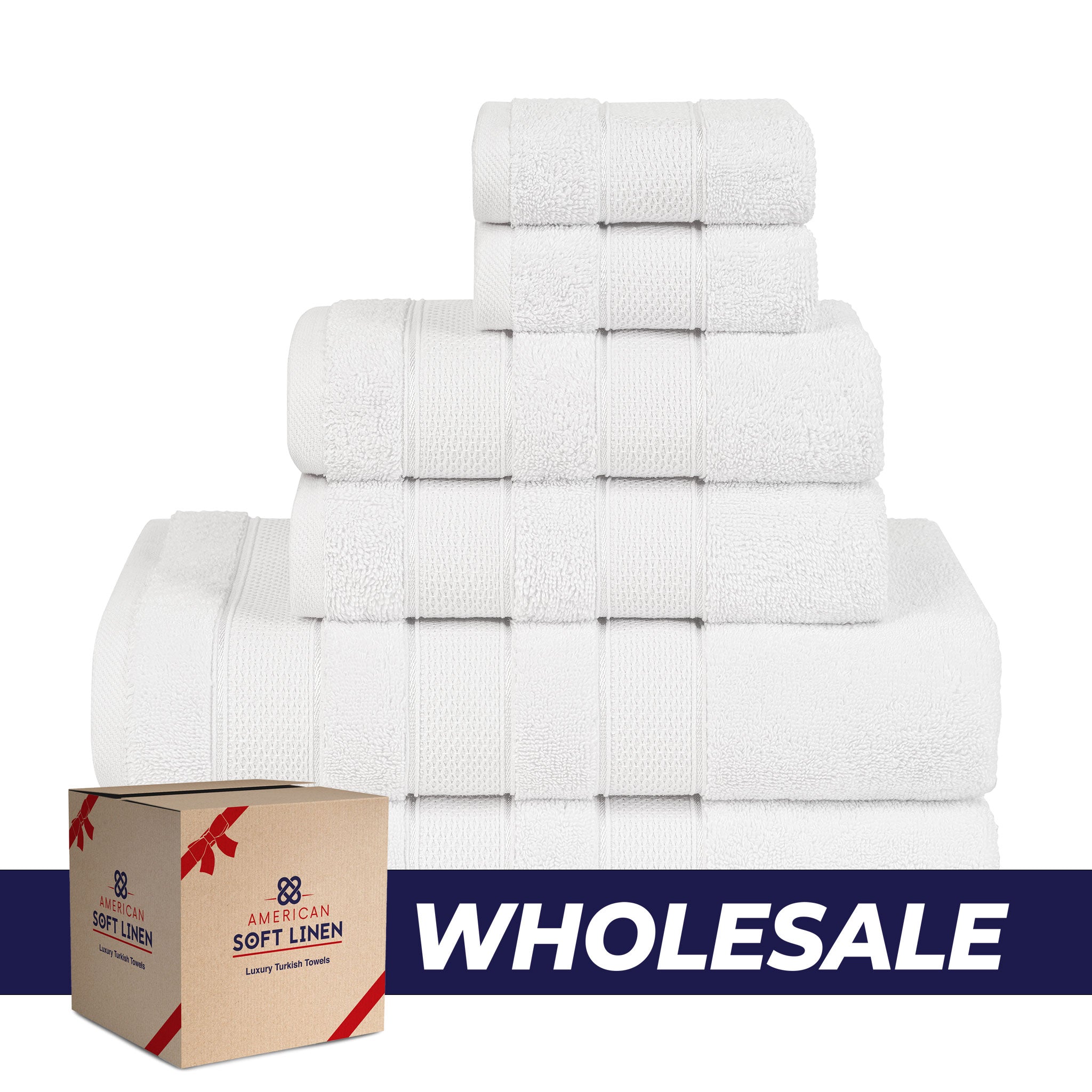 American Soft Linen - Salem 6 Piece Turkish Combed Cotton Luxury Bath Towel Set - 10 Set Case Pack - White - 0