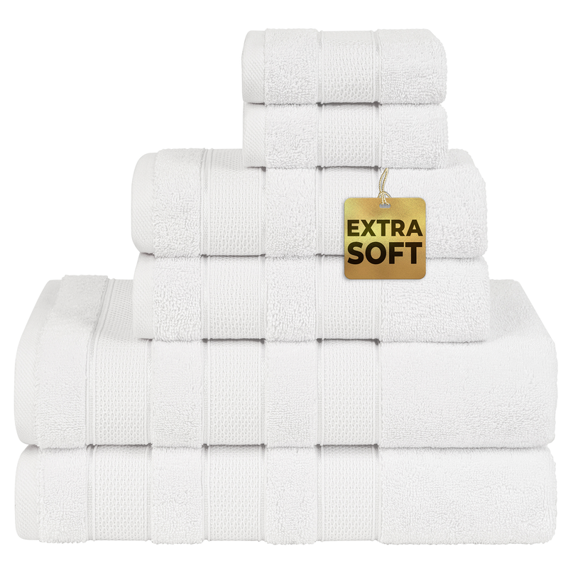 American Soft Linen - Salem 6 Piece Turkish Combed Cotton Luxury Bath Towel Set - 10 Set Case Pack - White - 1